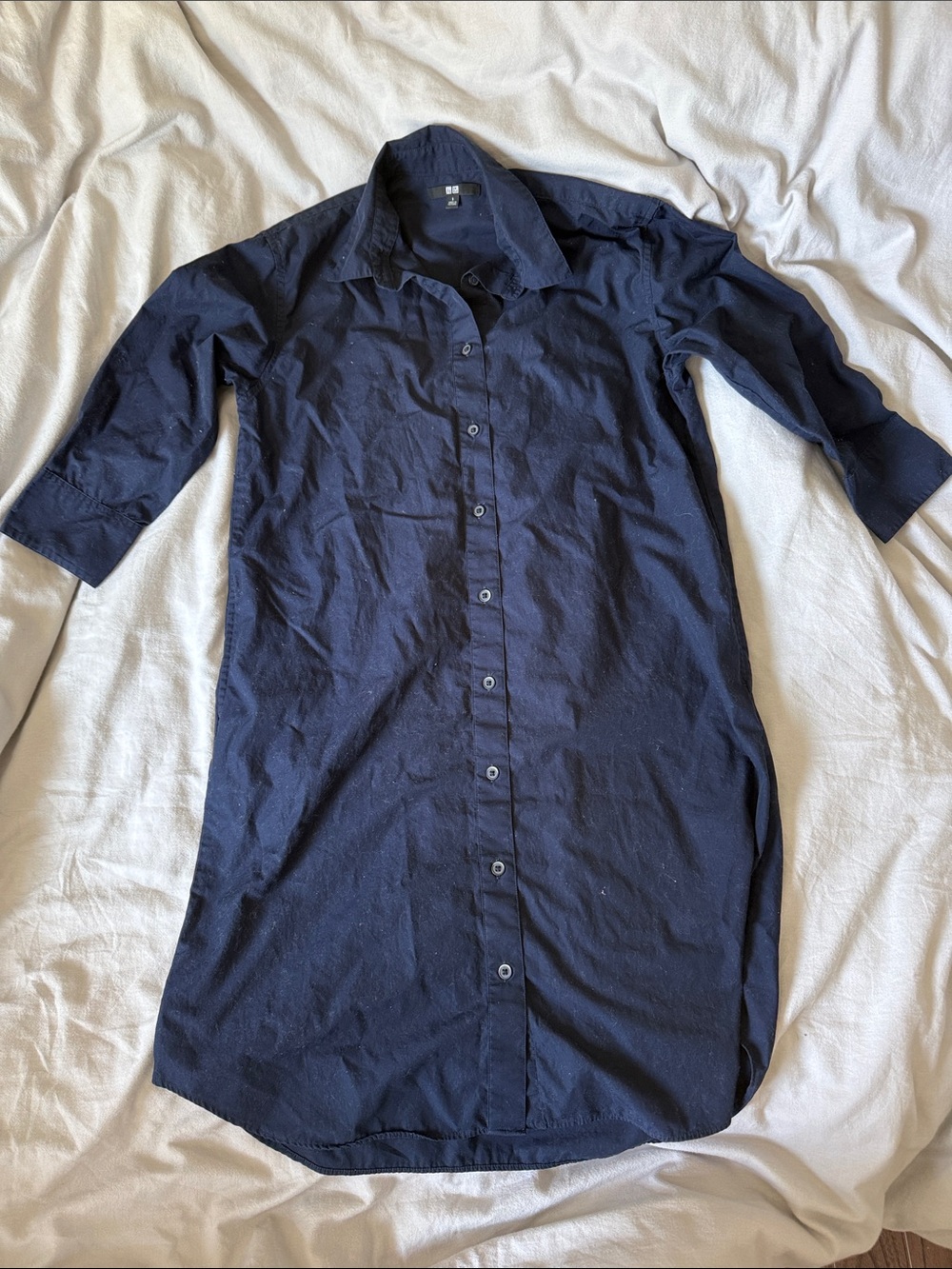 Uniqlo Navy Button-Down Midi Shirt Dress